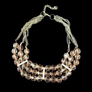 Vintage 3 Strand Plastic Retro Beaded Necklace Blush Pink And Silver Tone